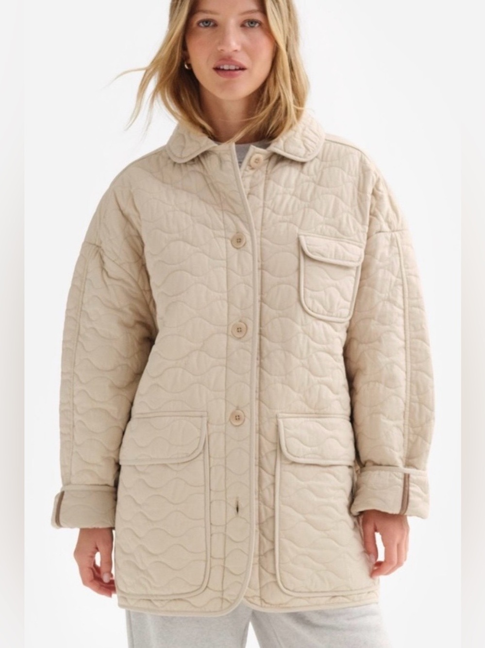 MATE the Label Organic Cotton Quilted Chore Jacket • XS • NWT • Natural - Picture 2 of 12